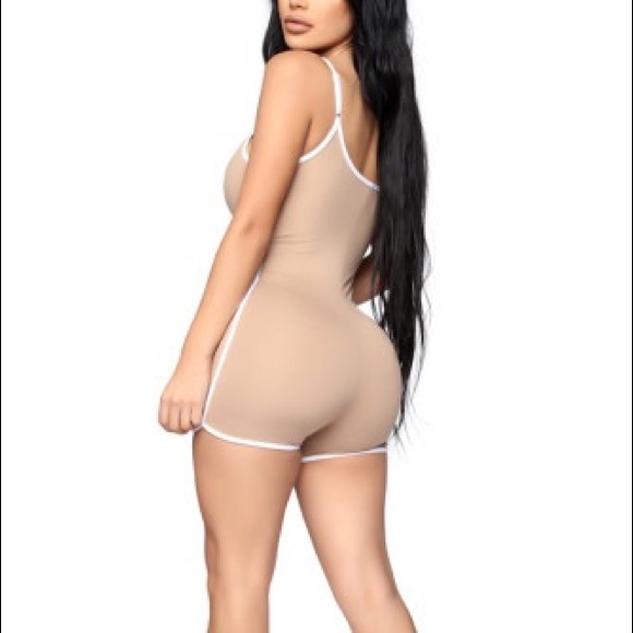 One Piece Shorts Jumpsuit/Bodysuit: Mocha/White - Picture 2 of 2